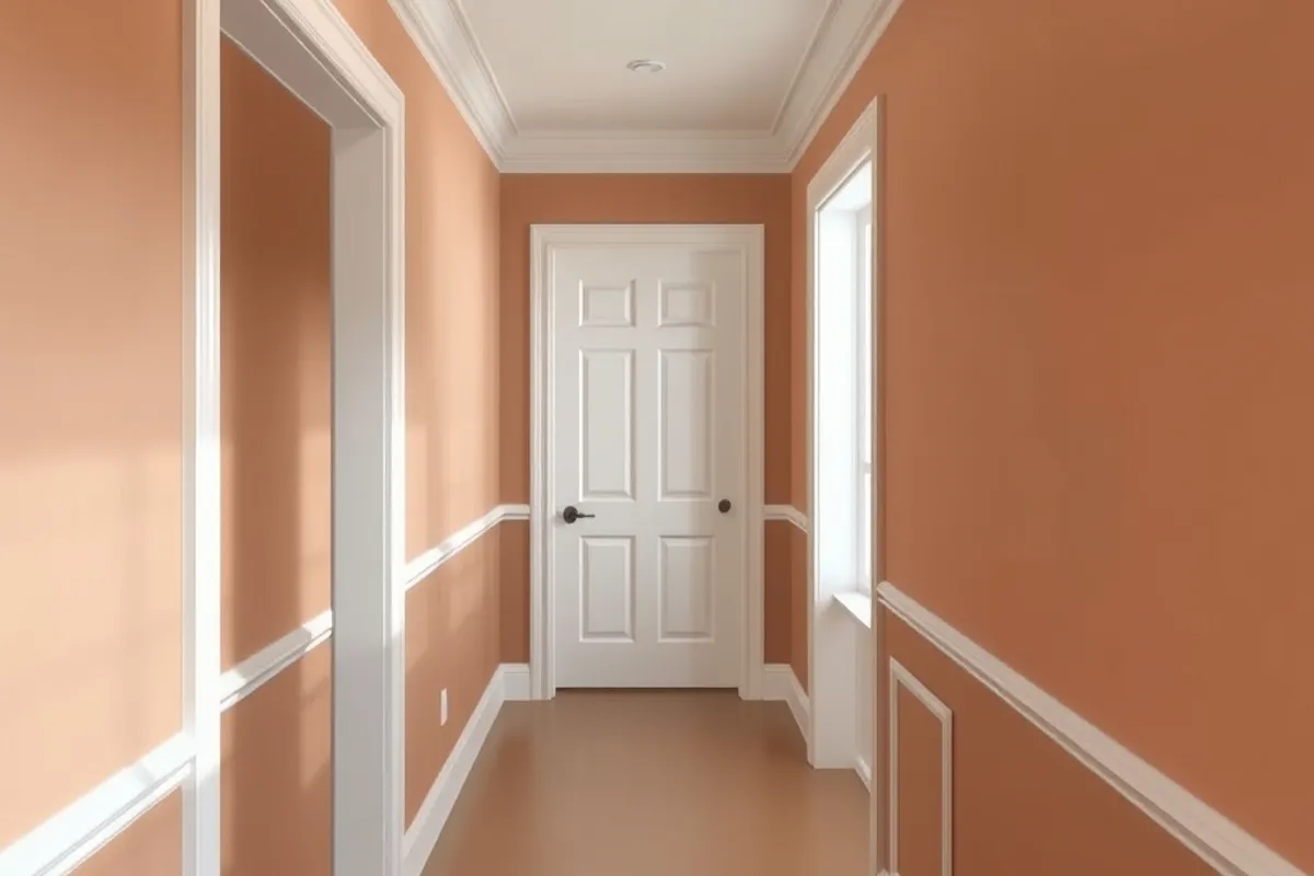 Paint cans and brushes on a drop cloth in a finished room
