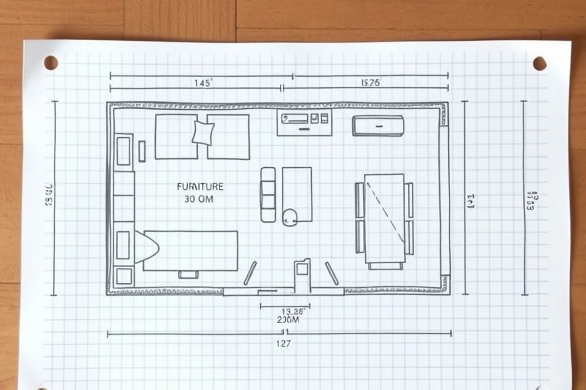 Compact living room with a low sofa and round coffee table