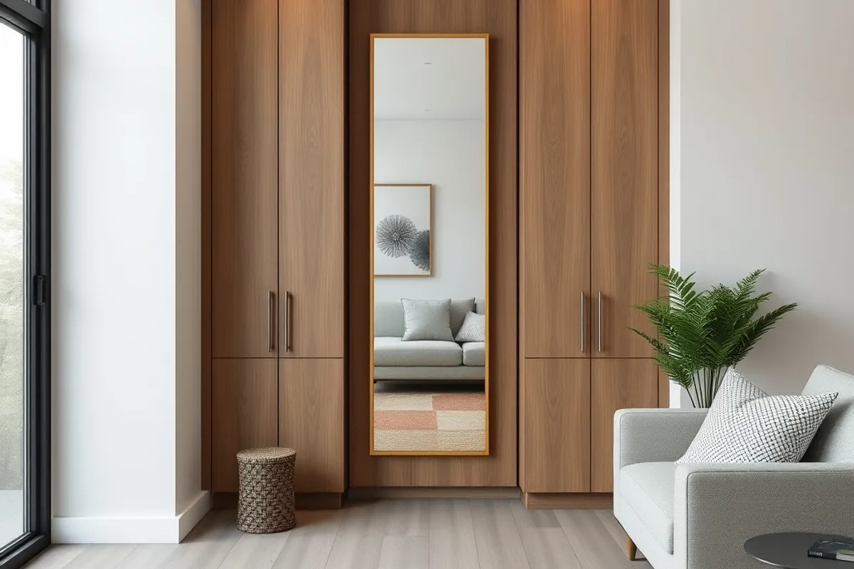 Corner reading chair beside a slim floor lamp